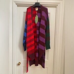 Farm Rio oversized stripped sweater with pockets and belt tie